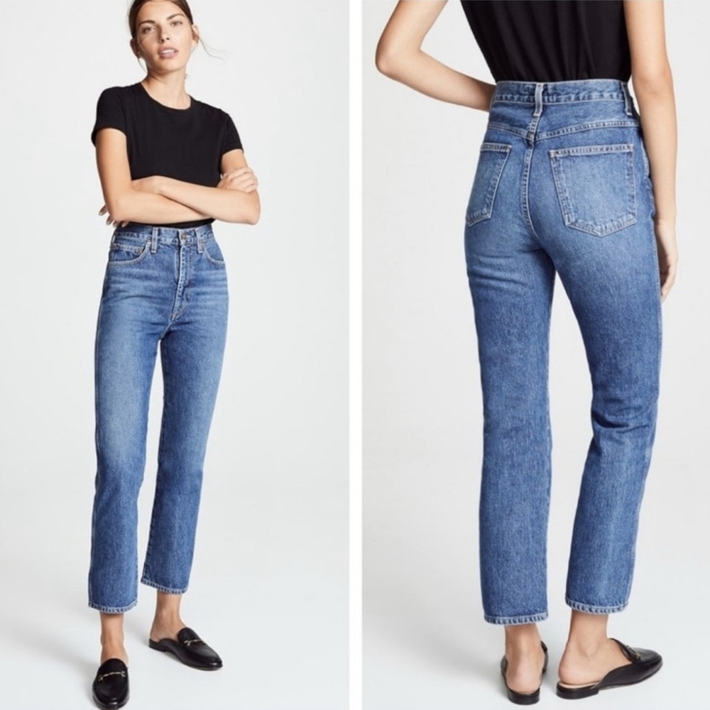 Agolde High-Rise Straight Crop Jeans in Blue Denim